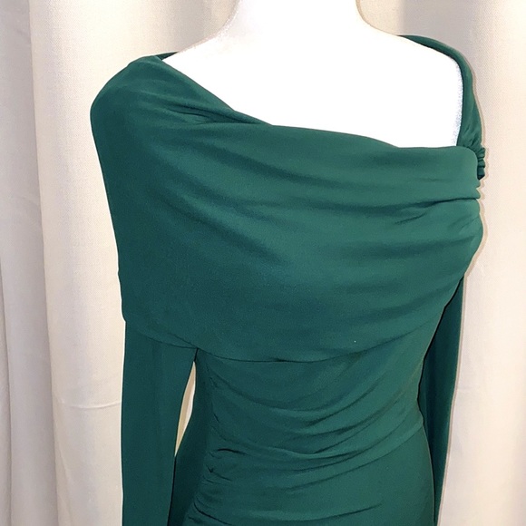 NWT BADGLEY MISCHKA Green Turn Over Formal Ruched Sheath Dress Size 6 - Picture 5 of 11